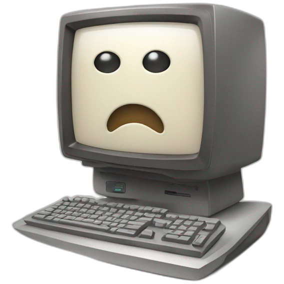Anthropomorphic computer with a face, arms and legs doing something random emoji