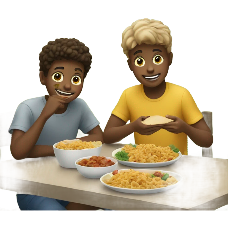 boys enjoying food outdoors emoji