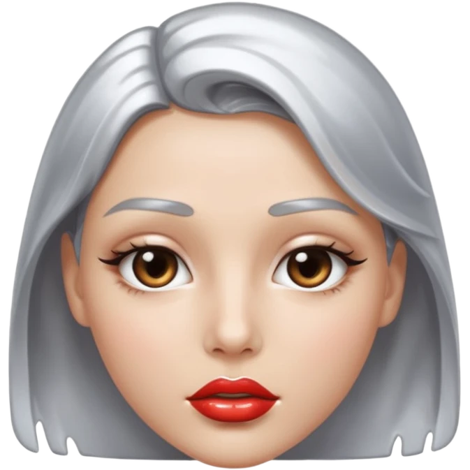slightly parted lips, silver chrome material, glossy wet shine, seductive aesthetic emoji