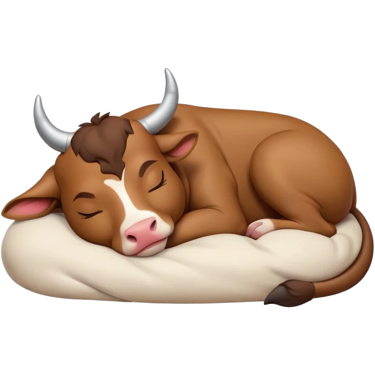 meme-worthy-cute-sleeping-domestic-bull-portrait-emoji,-head-resting-peacefully-with-a-contented-smile,-showcasing-a-robust,-muscular-build-and-a-luxuriously-soft-coat,-eyes-gently-closed-in-serene,-restful-slumber,-simplified,-solid-brown emoji