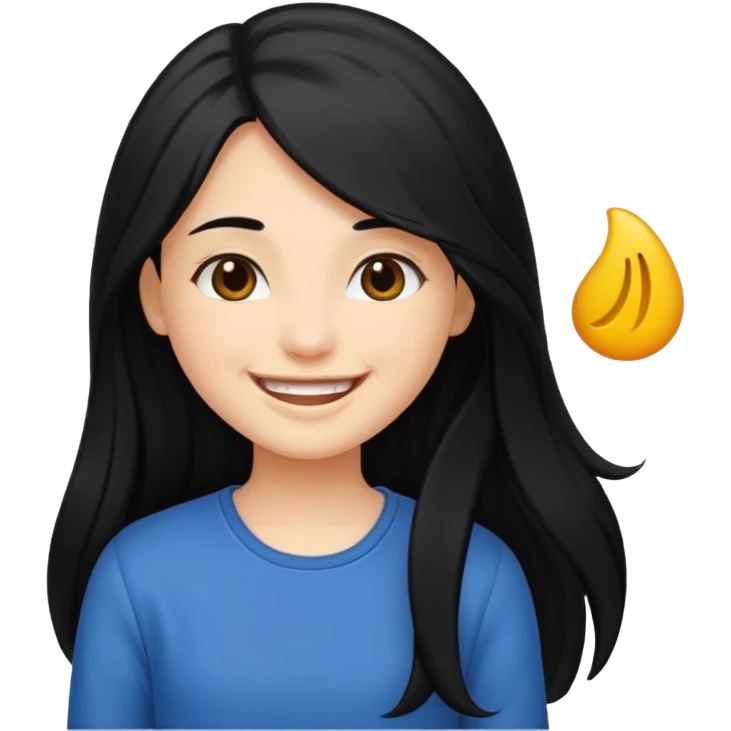 Girl with long black hair smiling emoji