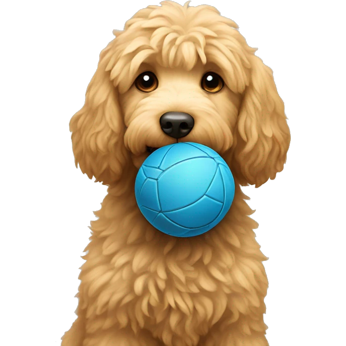 Golden doodle with ball emoji