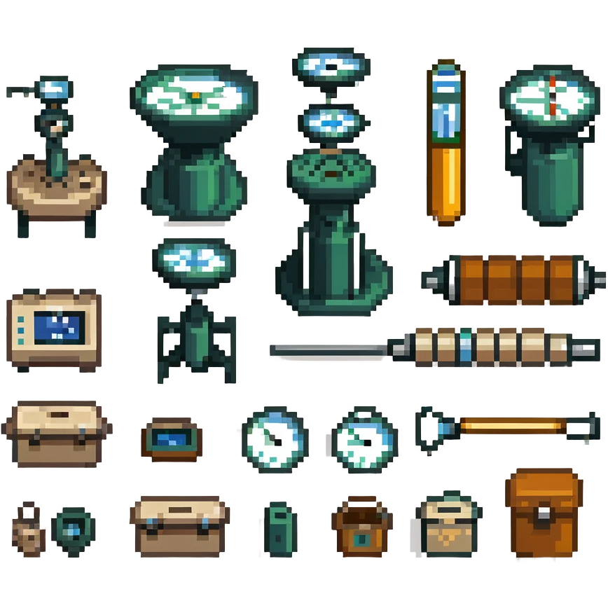 Array of marine geology instruments including magnetometers, ROVs, and sediment sieving equipment emoji