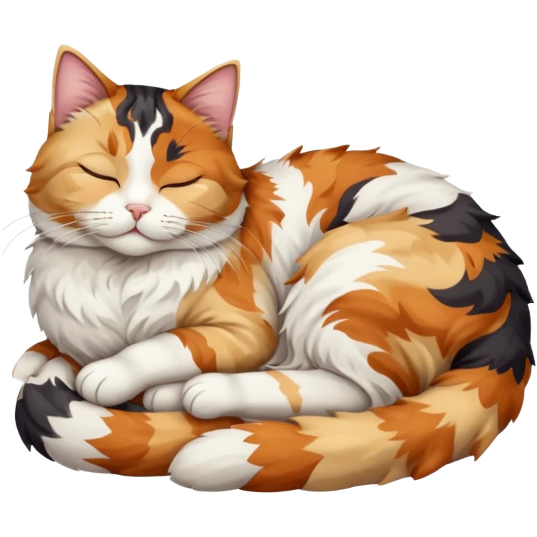 full body colourful light patched calico + white tabby cat sleeping emoji