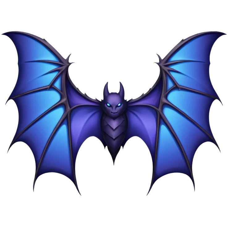 Dark fantasy bat wings, symmetrical, sharp edges, deep black with subtle blue-purple highlights, realistic, high detail, isolated on black background emoji