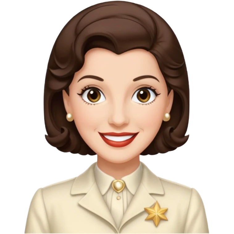 Maxene Andrews from The Andrews Sisters with dark brown hair, ivory outfit emoji