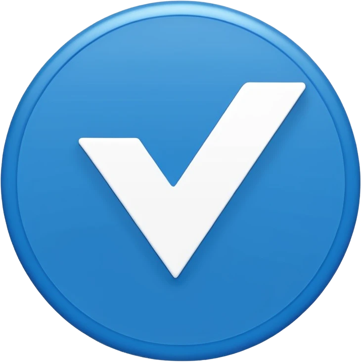 A small, flat emoji-style blue verification checkmark, inspired by TikTok’s verified badge. Solid bright blue circle with a crisp white checkmark in the center. Minimalist design, smooth edges, high contrast, transparent background, vector-style, centered, clean emoji look, no text, no shadows. emoji