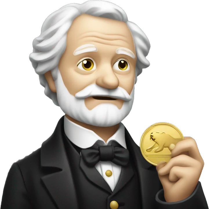 Victor Hugo holding a gold coin in his hand emoji