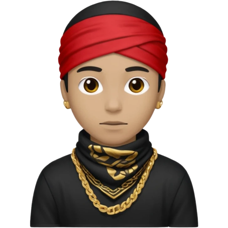 Gang banger wearing black and gold with a red bandanna  emoji