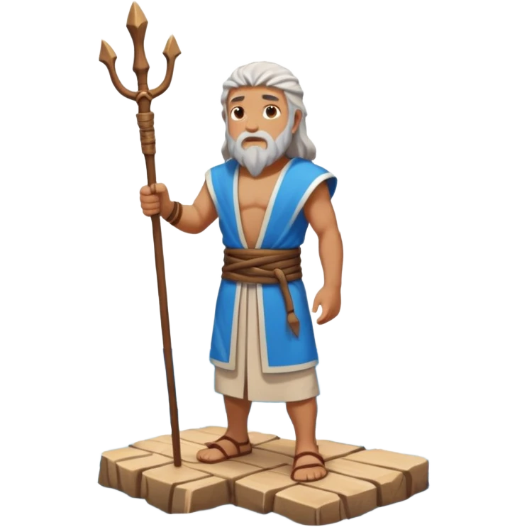 iOS-style 3D emoji: wide blue sea split into two towering water walls, dry path in the middle, Moses standing at the center holding a staff upright emoji