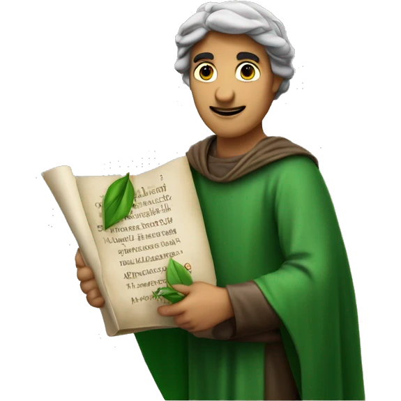 Dante Alighieri with a green laurel wreath on his head and holding a scroll in his hand emoji
