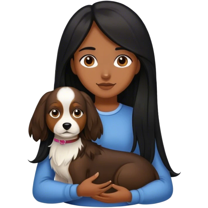 Girl black and long hair with dog  emoji
