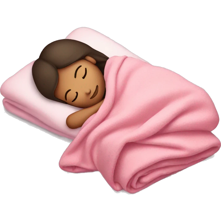 Brunette girl sleeping on side with pink blanket emoji
