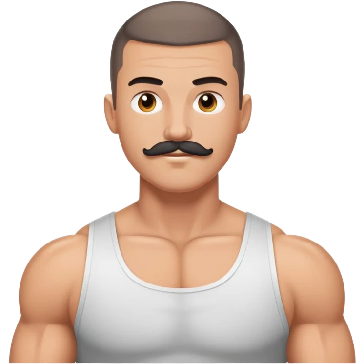 hot white guy with black buzz cut and mustache and big mustles emoji