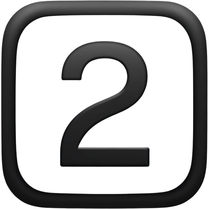 create number 2 in the center of the square shape,  and the square shape is in black color , the number is in white emoji