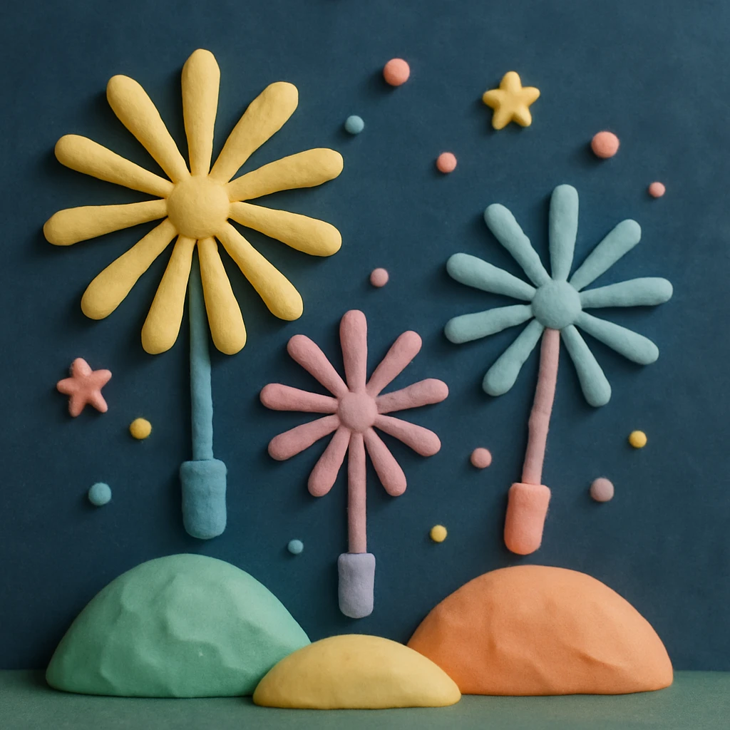 claymation style fireworks with soft, pastel colors emoji