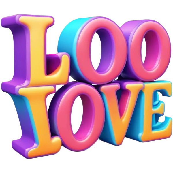 3D style, psychedelic colored word Love emoji