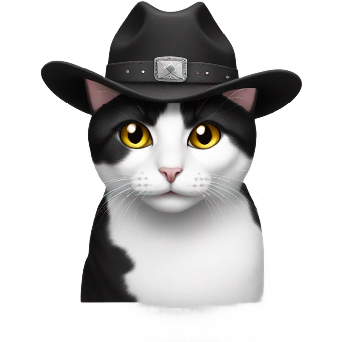 Black and white Manx cat with a cowboy hat emoji