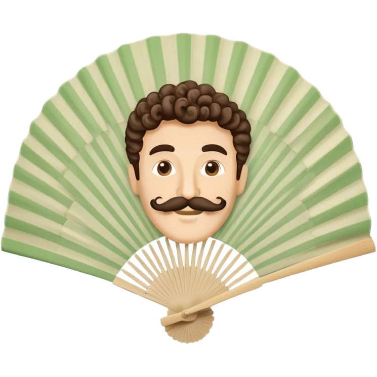 Paper hand fan with Italian man face with curly mustache printed on the fan surface emoji