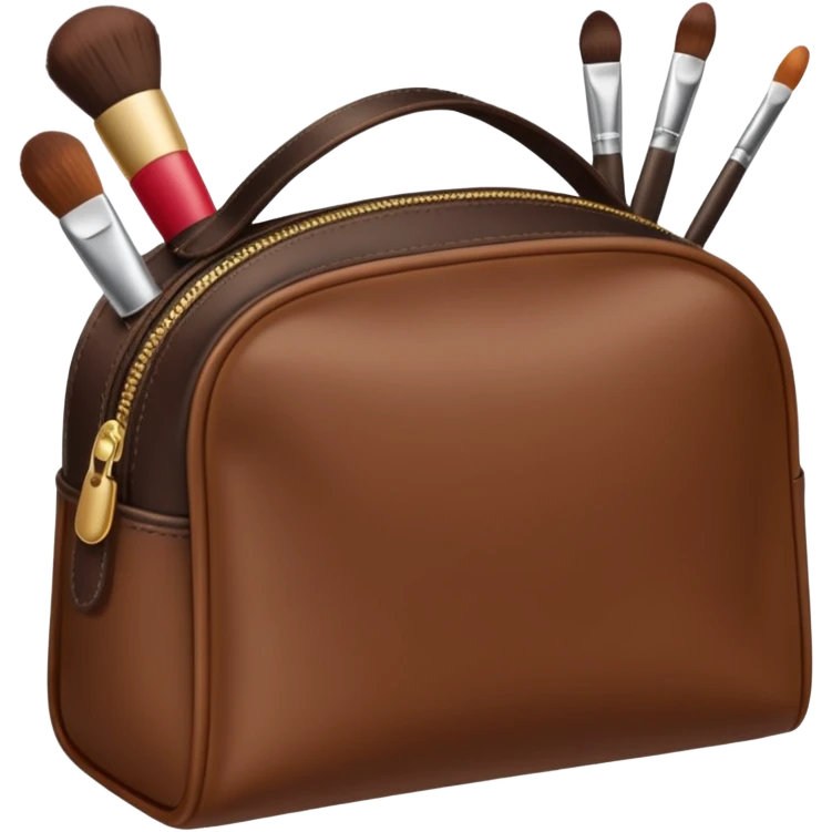 Brown Cosmetic Bag with cosmetics emoji