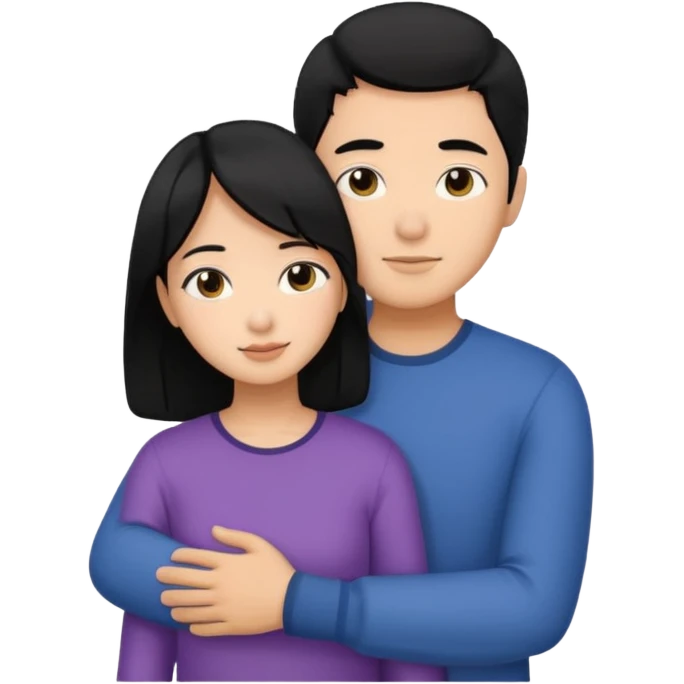 Asian Man black hair hugging girl with black hair emoji