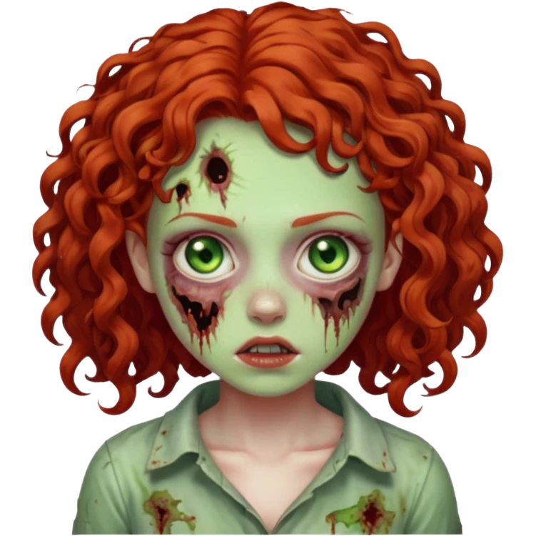 a curly girl red-haired with green eyes zombie emoji