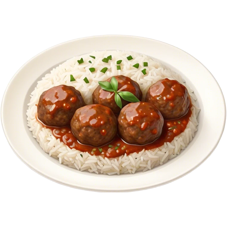 Kofte Cinematic Realistic Kofte Dish Emoji, depicted as spiced meatballs served alongside a portion of fragrant rice, rendered with rich textures and warm, appetizing lighting. emoji