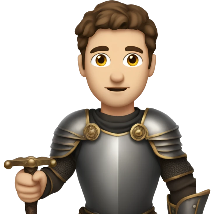 Man with gray eyes, brown hair, knight clothes, with long sword emoji