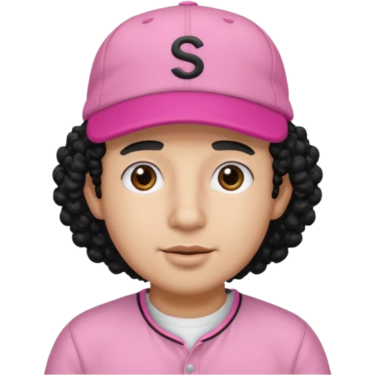 Papi Santana, Rosa keps & svart lockigt hår (kille) emoji
