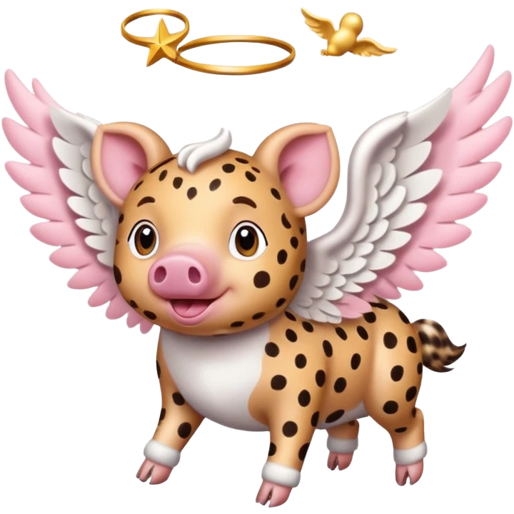 Cheetah print flying pig with angel wings. All skin is cheetah printed emoji