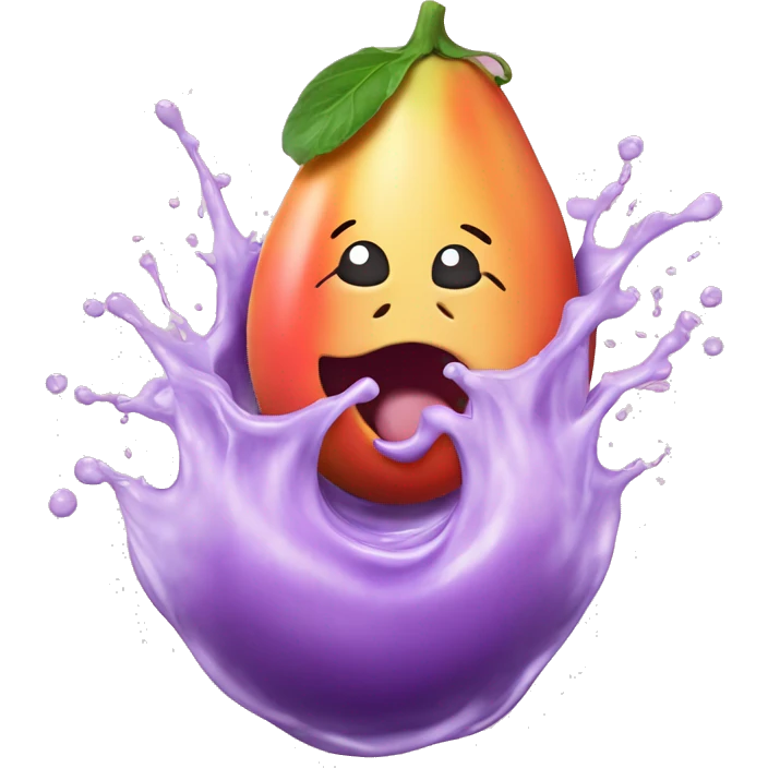 Eggplant on top of a peach splashing milk emoji