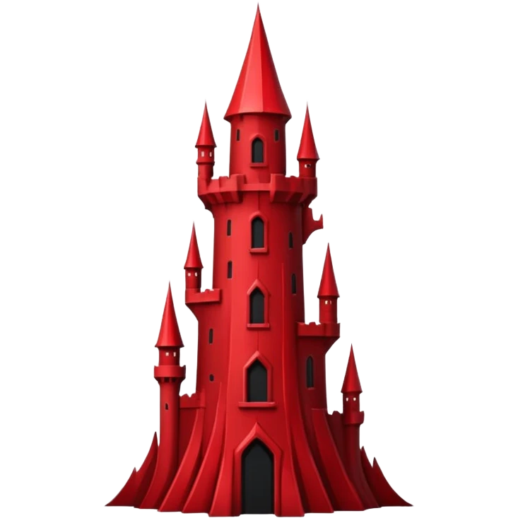 iOS sticker, dark fantasy tower, monochrome red, minimal emoji