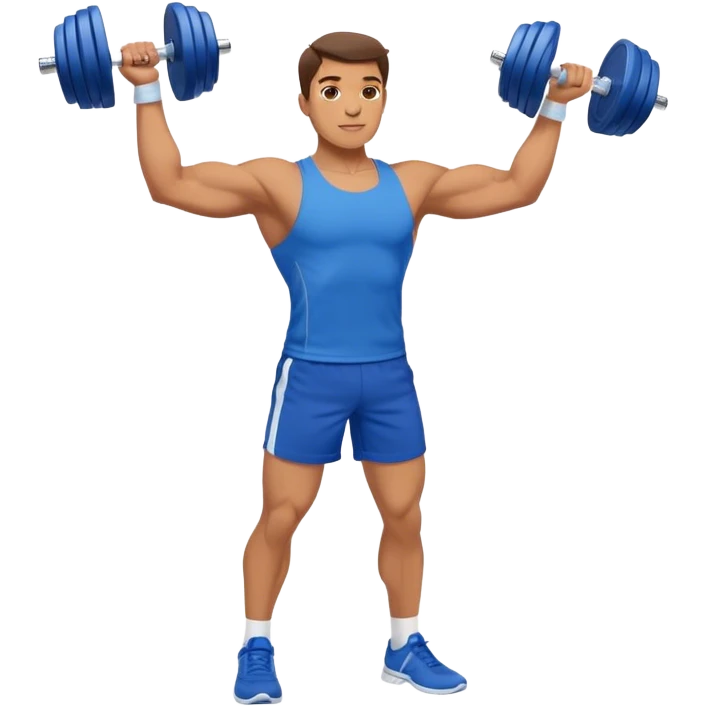 man with blue shorts doing side-lateral raise (T pose) with light dumbbells emoji