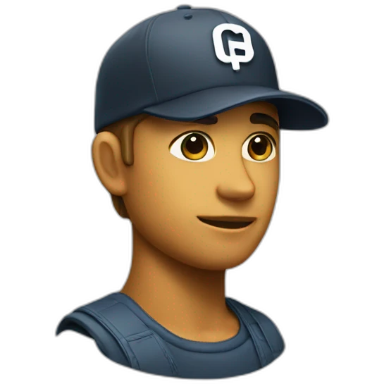 designer with a cap with the letters G and P emoji