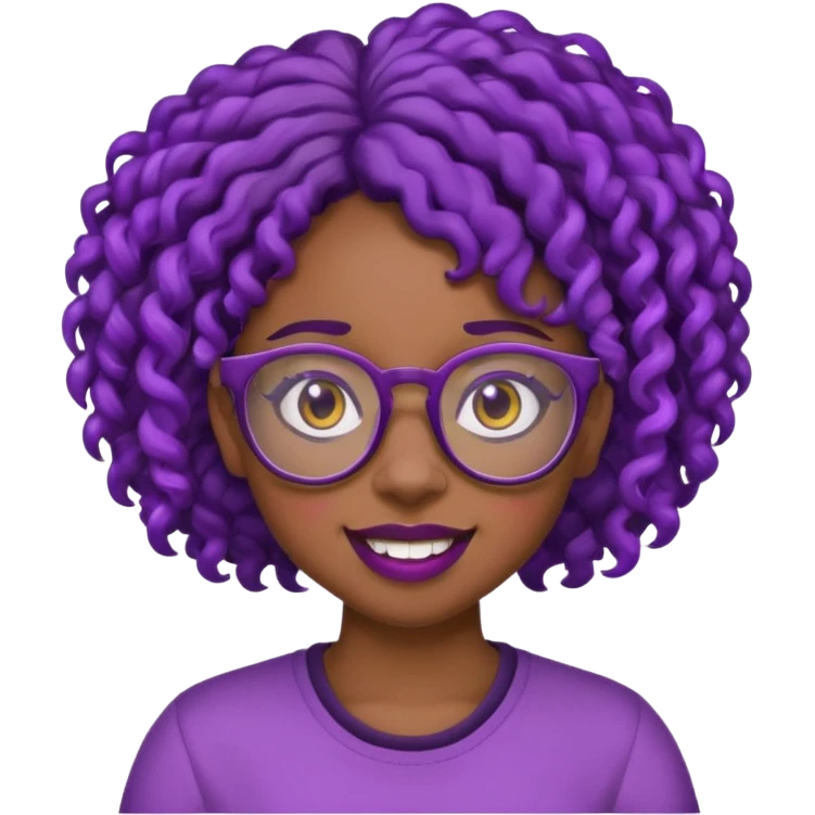 nerd emoji like with glasses showing only her buck teeth but it’s a black girl with purple black curly hair emoji