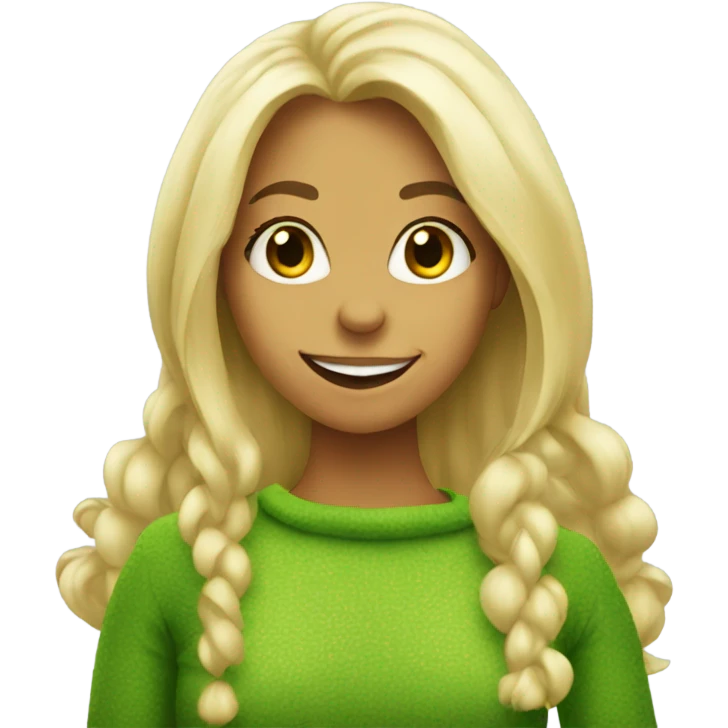 smiling blonde with long hair as Grinch emoji