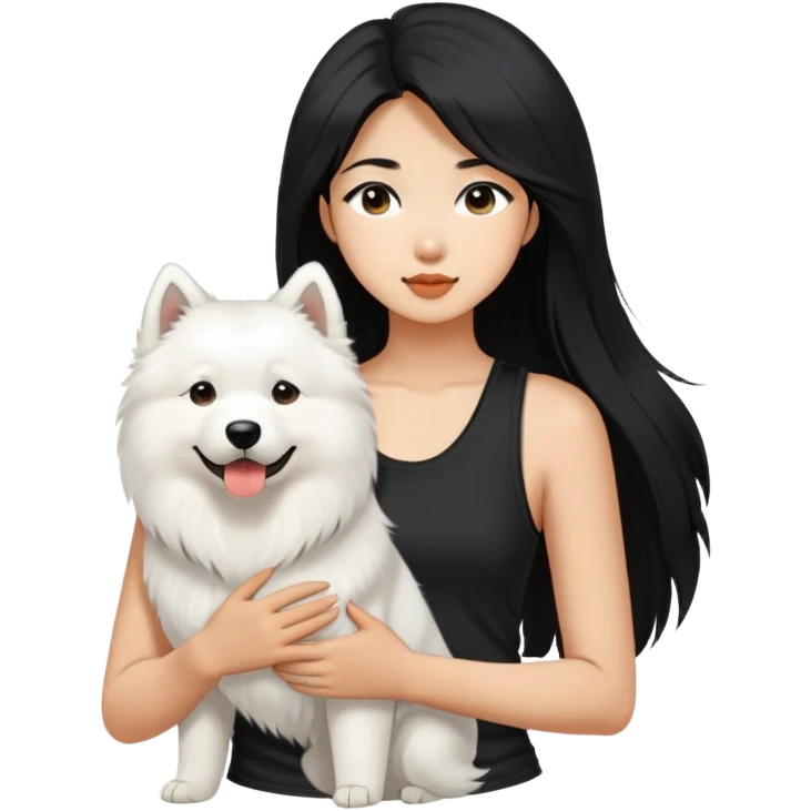  asiatic girl in the black tank top with long black  hair and a samoyed emoji