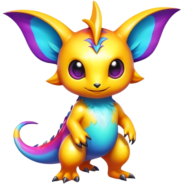Exotic shiny rare multi-colored epic cute Fakémon-creature, full body, with random markings emoji