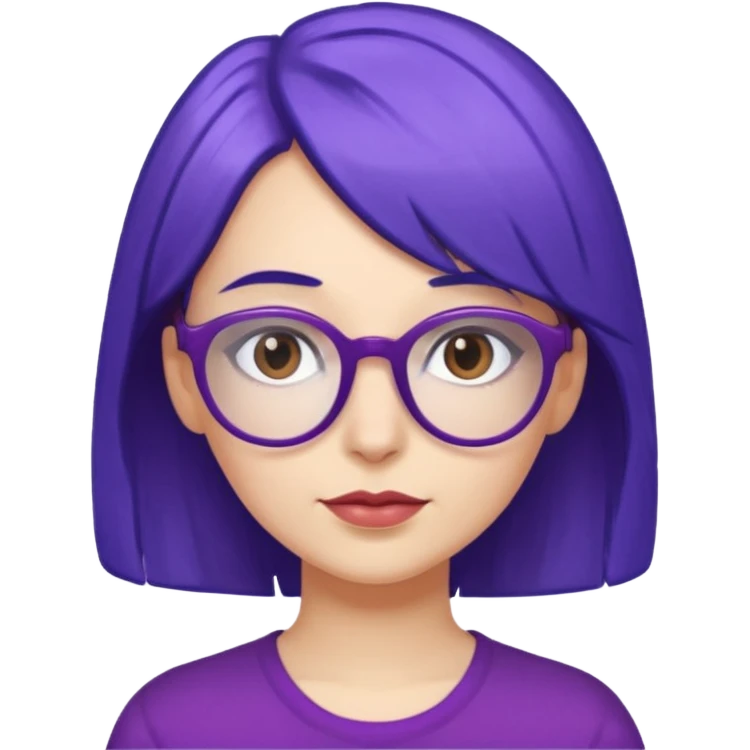 Cartoon adult woman with purple glasses, brown eyes, and blue medium length hair emoji