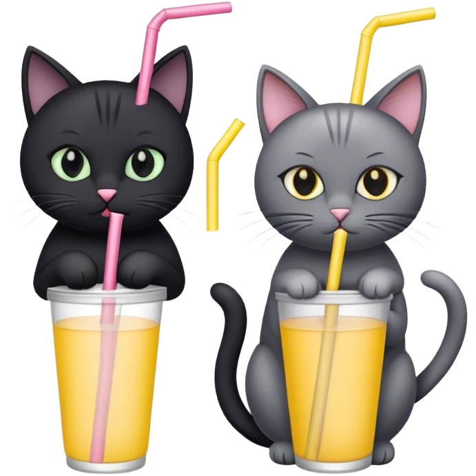 Black cat and grey with straws cat emoji