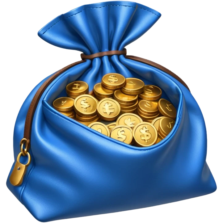 blue coins inside an opened brown money bag  emoji