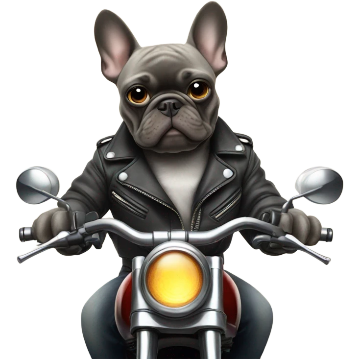 Gray French Bulldog riding a motorcycle smoking a cigarette emoji