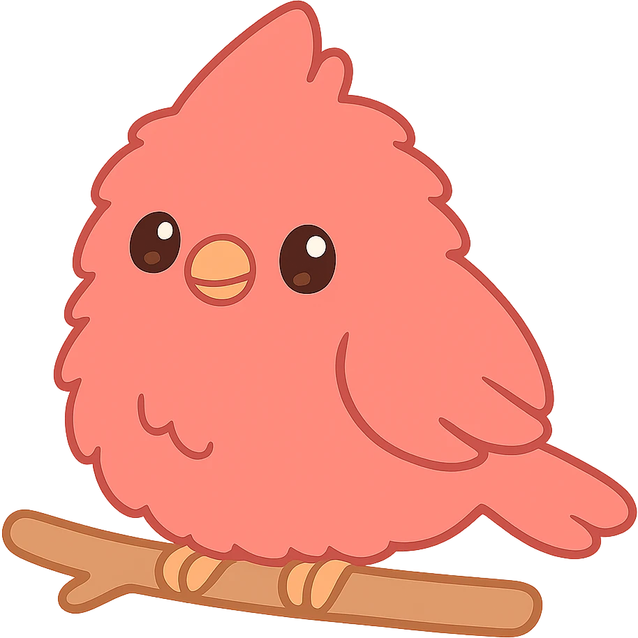 furry cardinal with exaggerated soft fur, sitting on a branch emoji
