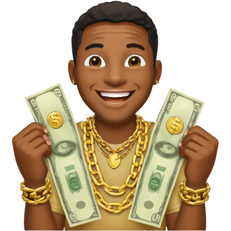 laughing black man holding lots of money emoji
