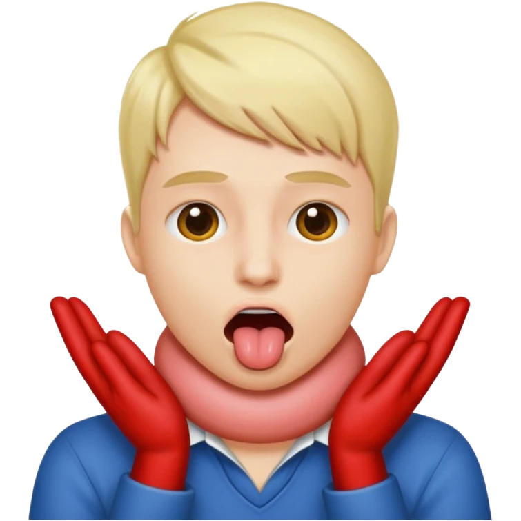 Person with their two hands around their neck, with their tongue sticking out emoji