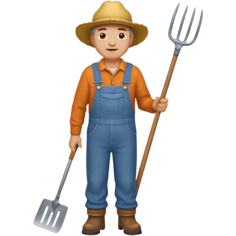 Farmer with Straw Hat
A middle-aged farmer wearing overalls and boots, holding a pitchfork or a bundle of hay. emoji