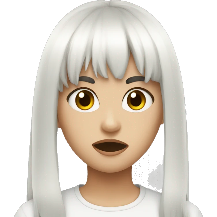 girl, black long hair, white bangs, rage emoji