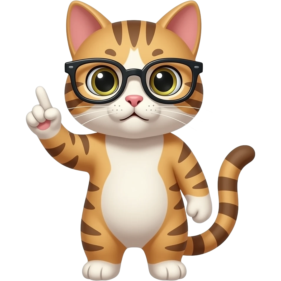 cat with nerd glasses, pointing up emoji