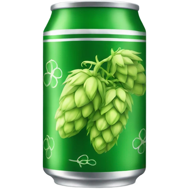 can of beer with green label showing the drawing of hops emoji