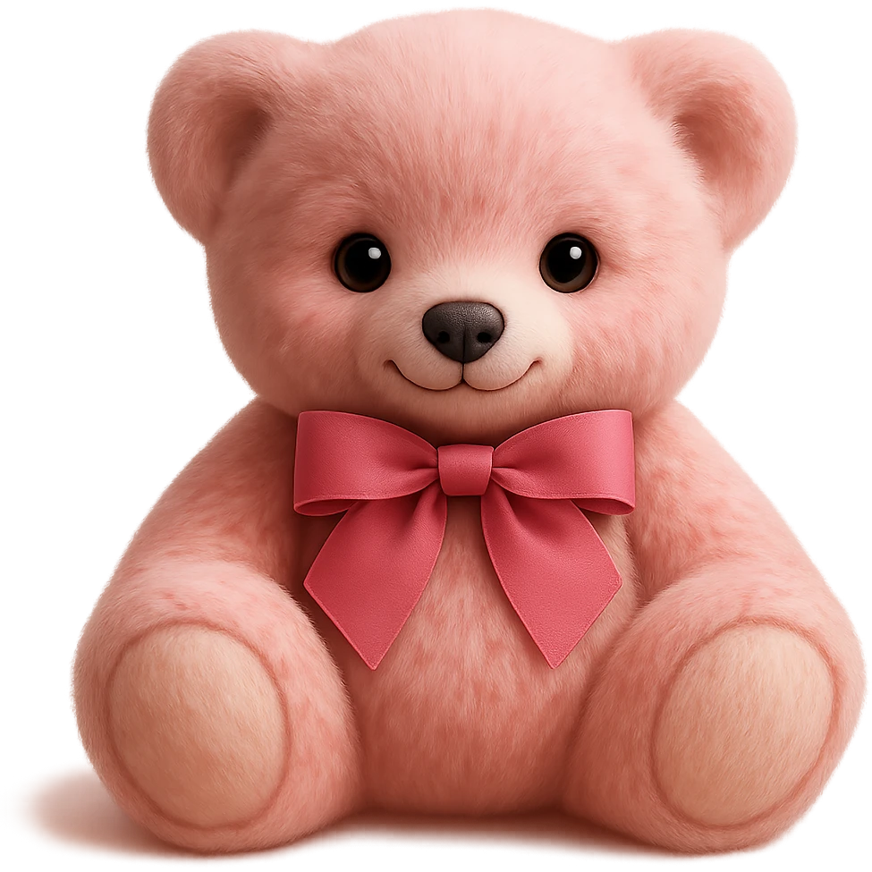 Make the teddy bear's fur a mix of realistic pink and white with soft lighting. Remove the background to make it transparent. emoji